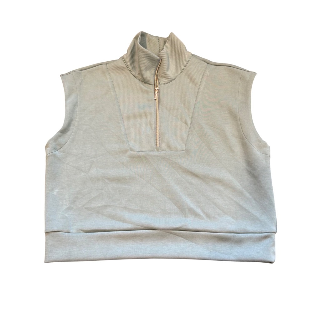 T/S By Thrive Womens Sage Green Quarter Zip Sleeveless Sweatshirt Large